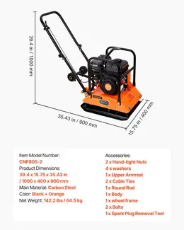 Plate Compactor, 6.5 HP Gas, 5700 VPM, 4047 Lbs Force, 21x16 In Plate