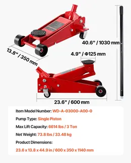 Low Profile Floor Jack, 3 Ton (6614 Lbs) Capacity, Steel Racing Floor Jack With Single Piston Quick Lift Pump, Hydraulic Trolley Car Lift For Sports Cars, SUVs, Pickups, Lifting Range 5.1"-19.7"