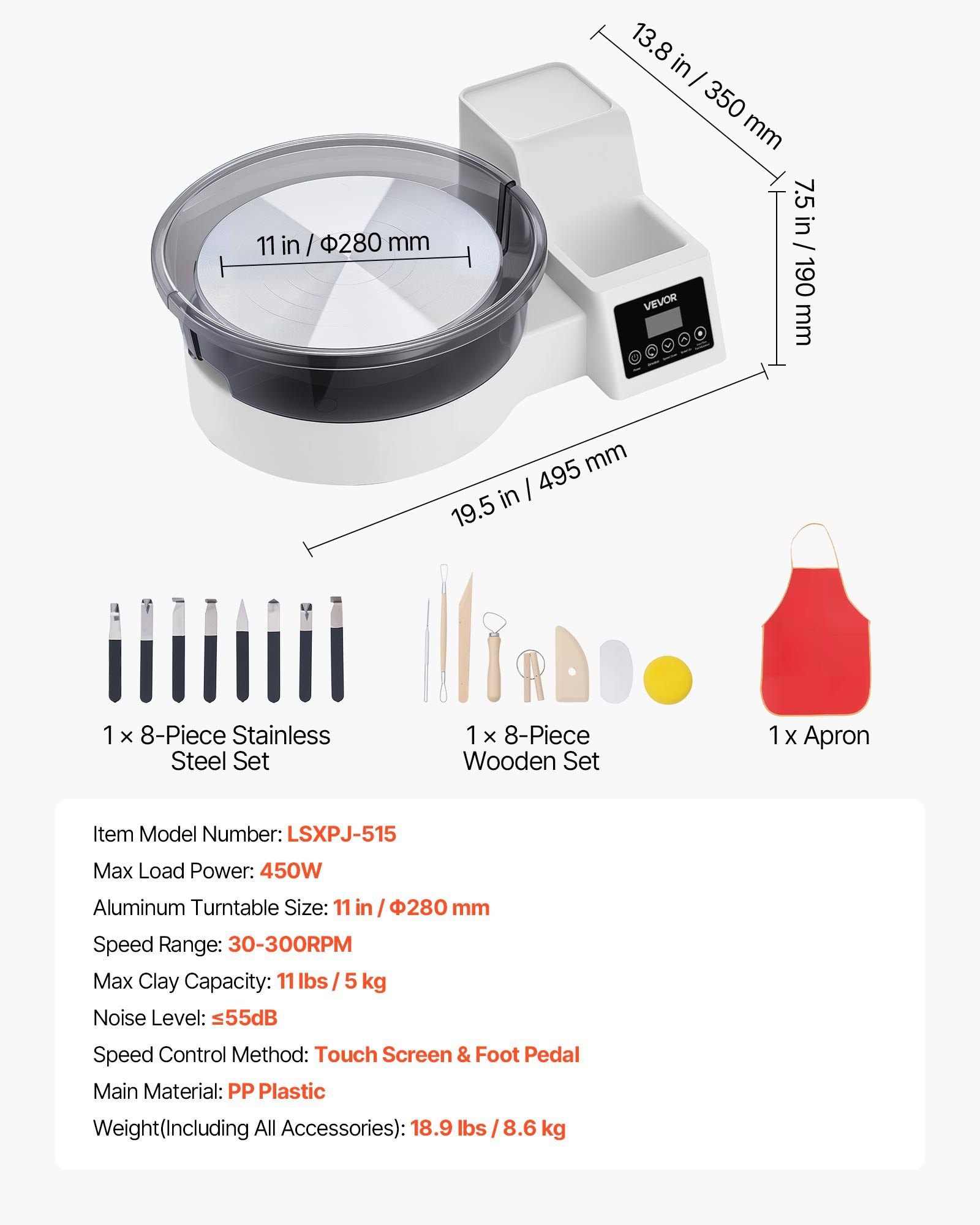 Pottery Wheel For Adults, 11" Aluminum Turntable, 450W Electric Table Top Pottery Wheel With Foot Pedal, 30-300 RPM Adjustable Speed, Detachable Basin, For Beginners, DIY Clay Art Craft, White