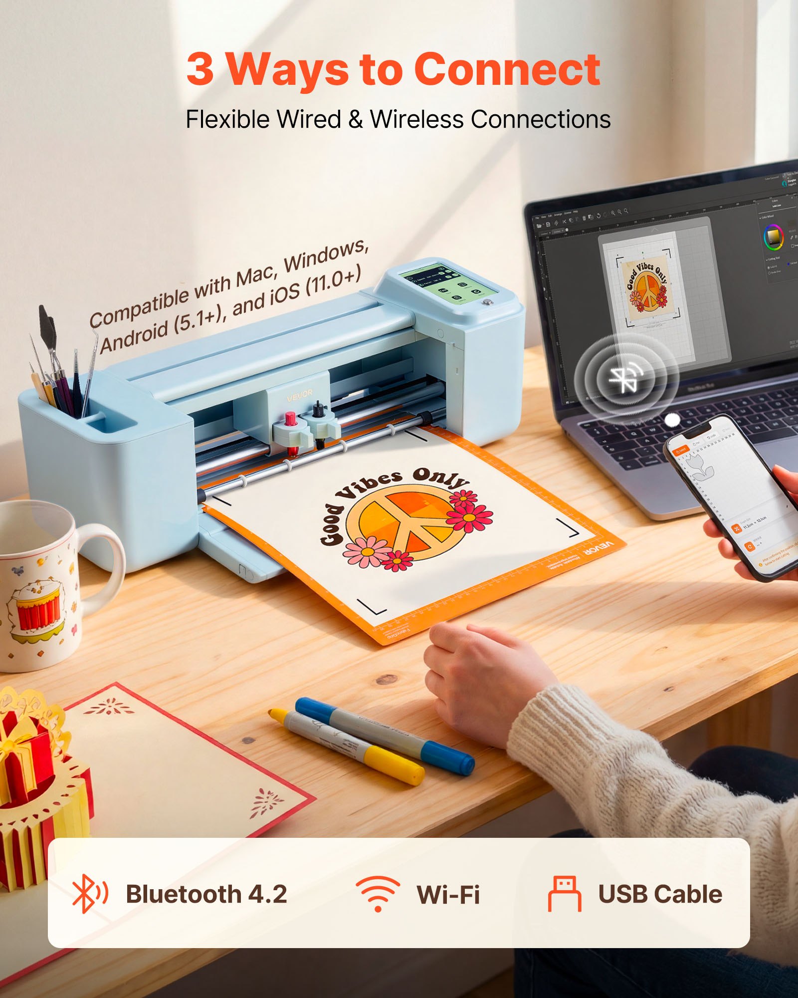 Vinyl Cutting Machine, 12 In, Touchscreen-Controlled Vinyl Cutter, 5000+ Built-in Design Resources, Compatible With Mac, Windows, Android And IOS, For Creating Customized Crafts Cards, Decor
