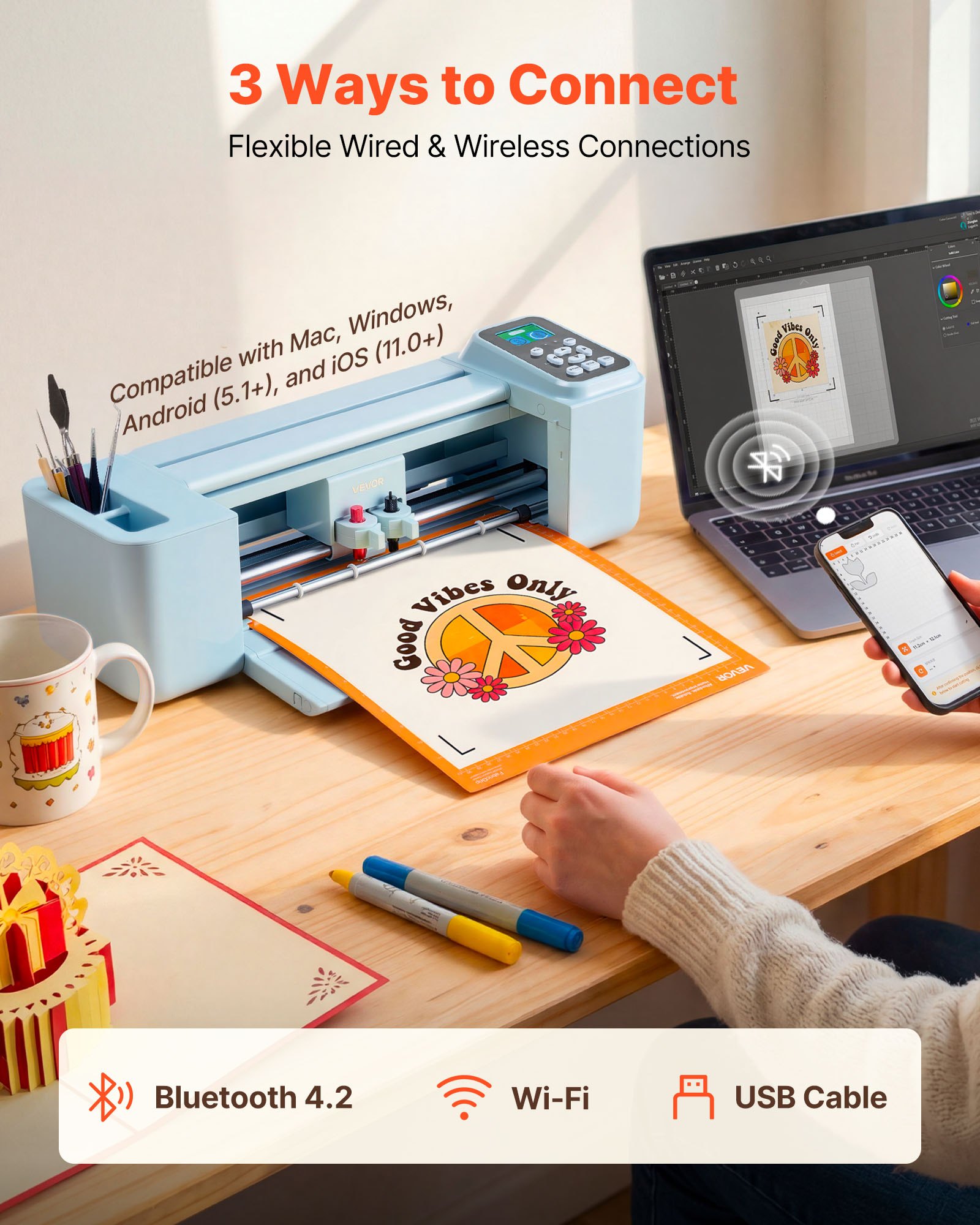 Vinyl Cutting Machine, 12 In, Button And Screen Controlled Vinyl Cutter, 5000+ Built-in Design Resources, Compatible With Mac, Windows, Android And IOS, For Creating Customized Crafts Cards
