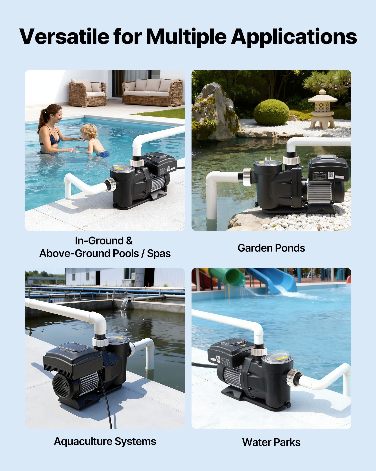 Variable Speed Pool Pump, 1.5 HP, AC 220-240V, 115 GPM, In/Above Swimming Pool Pump With Filter Basket, Powerful Self Priming, Programmable Timer, For Inground And Above Ground Swimming Pool