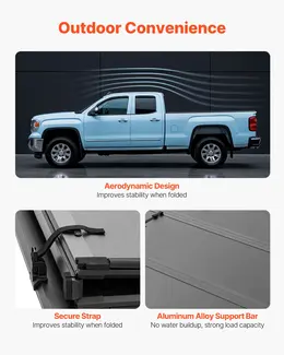 Fiberglass Hard Tri-Fold Tonneau Cover for 2016-2025 Toyota Tacoma 5 Ft Bed with OE Track System