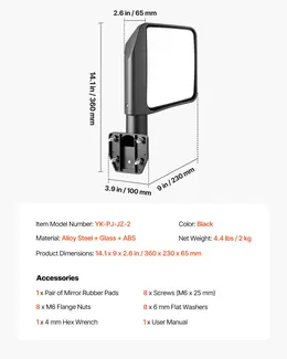 Tube Door Side Mirrors, Compatible With Jeep Wrangler CJ7 YJ TJ JK JL/Gladiator JT/Cherokee XJ, DOT-Certified Side View Mirrors For Half Tubular Doors, Up/Down/Left/Right Adjustable, 1 Pair