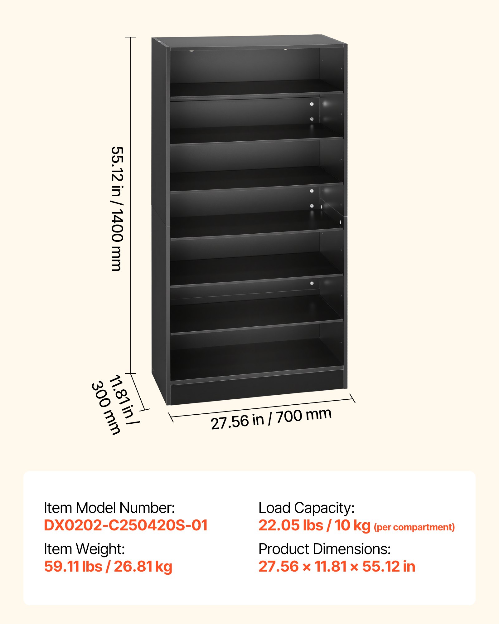 Media Storage Cabinet, 7-Tier DVD Shelf Organizer, 27.56 X 11.81 X 55.12 In Multimedia Storage Organizer For CDs, DVDs, Books And Games, CD Shelf For Living Room, Home Office, Recording Room