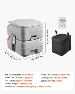 Portable Toilet, 5.3 Gallon Detachable Waste Tank, 120 Flushes, Camping Toilet For Adults, Outdoor Travel Potty With Level Indicator, Carry Bag, Suitable For RV Travel, Camping, Hiking, Boating