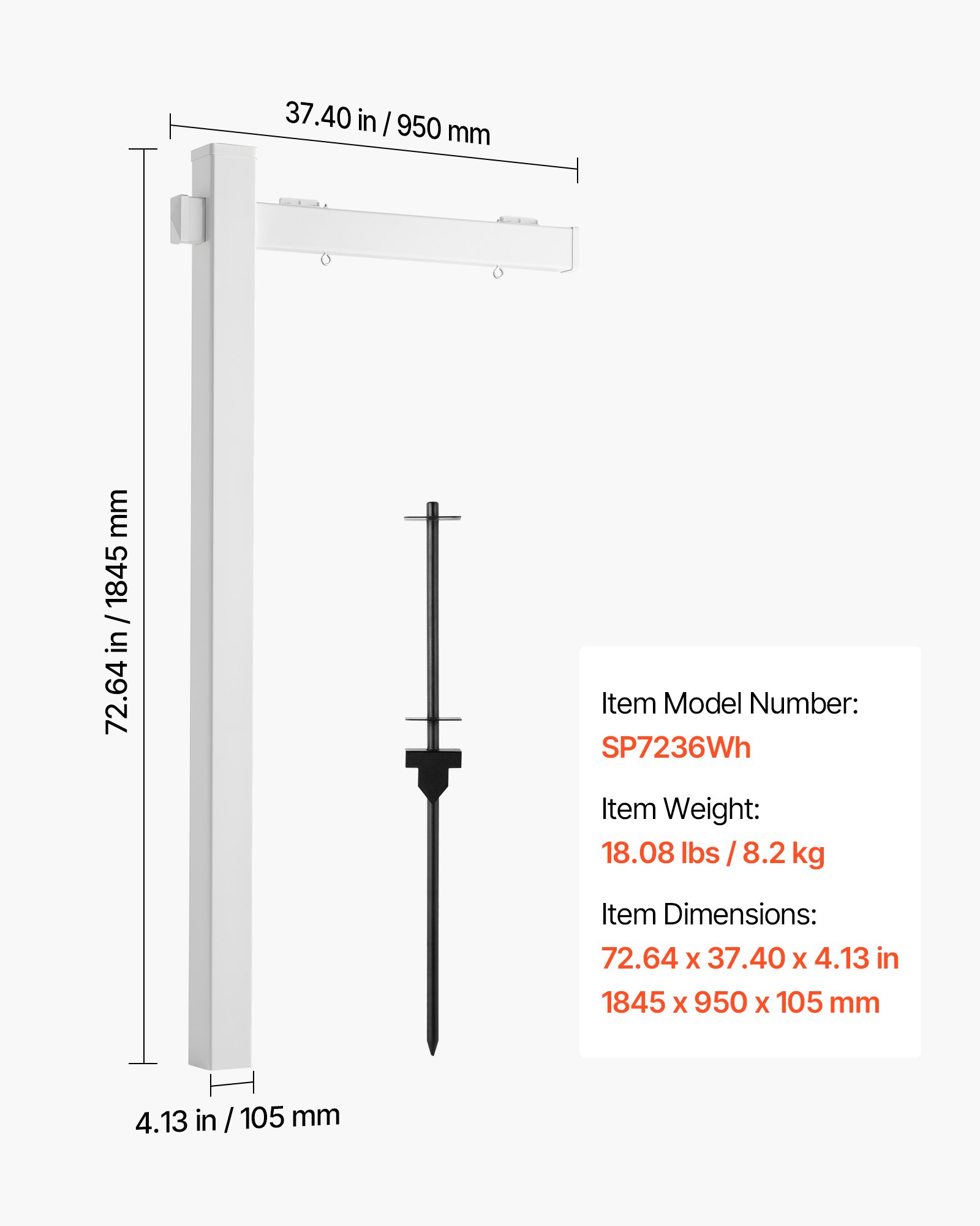 Main product image of 6 Ft PVC Real Estate Sign Post with 36 In Arm, Holds 24 In, White (No Signs)