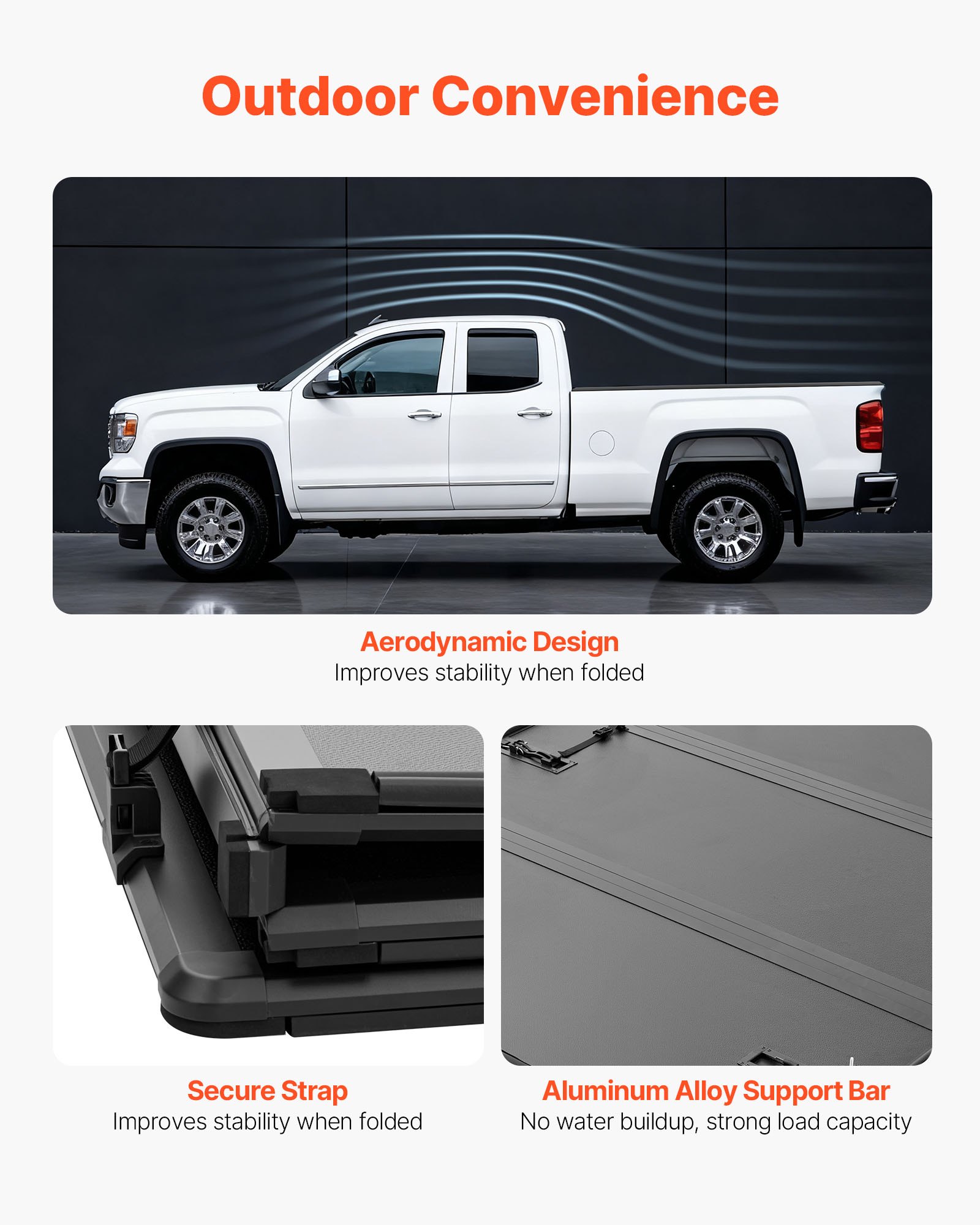 Hard Tri-Fold Truck Bed Tonneau Cover, Compatible With 2015-2025 Ford F150 5.5 Ft (67.1 In) Bed, Waterproof Folding Truck Tonneau Cover With Heavy-Duty Fiberglass And Aluminum Alloy Support Bar
