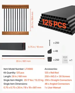 125 Pack 3/4 In Square X 26 In Long Black Aluminum Deck Balusters with Connectors