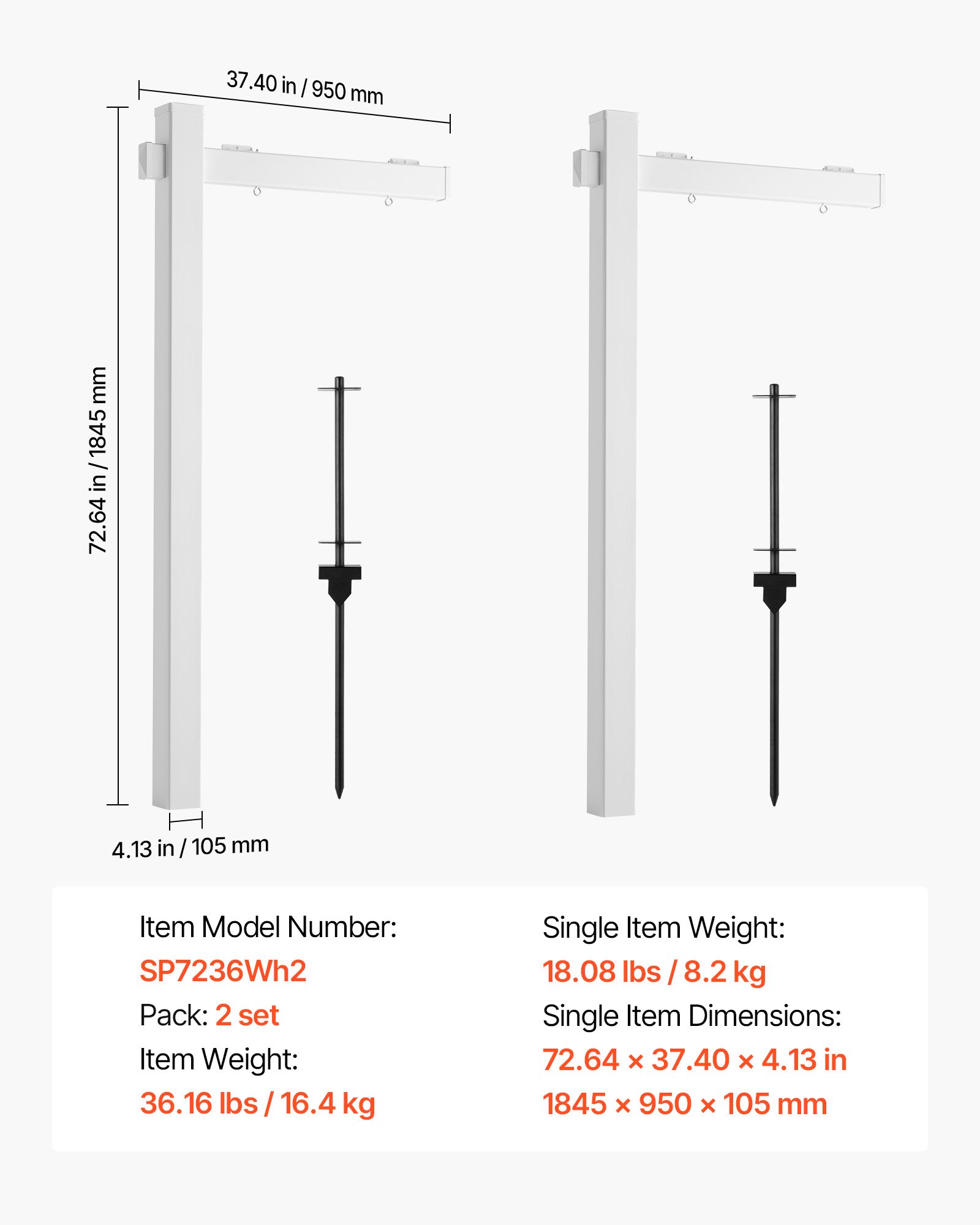 Real Estate Sign Post, 2-Pack, 6 Ft Tall, PVC Realtor Yard Sign Holder With 36 In Arm Holds Up To 24 In, Easy To Install, Wind-Resistant, For Open House And Home, Yard, Road, White (No Signs)