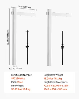 Real Estate Sign Post, 2-Pack, 6 Ft Tall, PVC Realtor Yard Sign Holder With 36 In Arm Holds Up To 24 In, Easy To Install, Wind-Resistant, For Open House And Home, Yard, Road, White (No Signs)