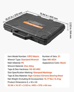 Tap And Die Set, 51-Piece Metric Sizes M6 To M24, With Coarse And Fine Thread Taps And Dies, Wrench, Carrying Case And Complete Accessories, Bearing Steel, For Threading And Rethreading Threads