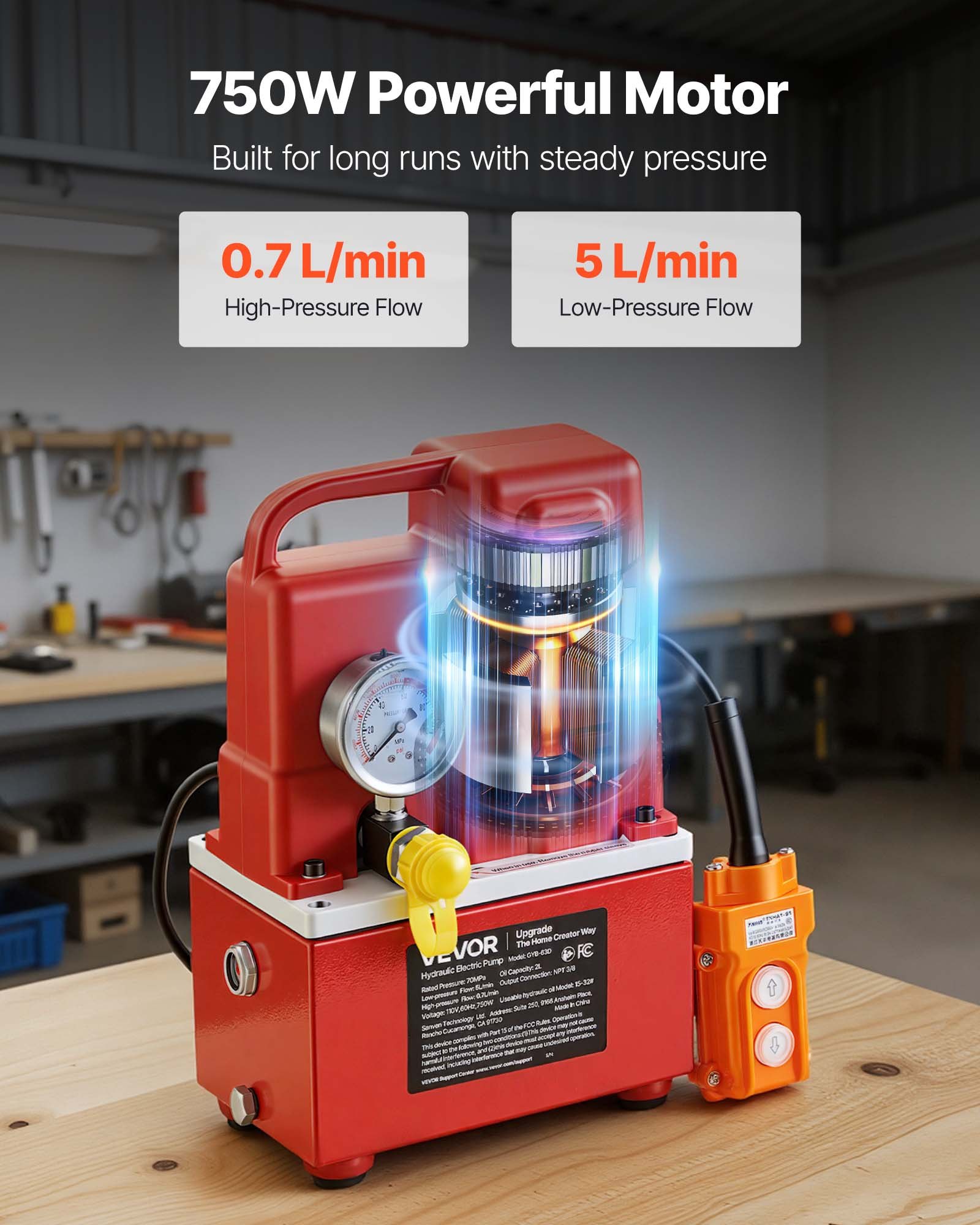 Electric Hydraulic Pump, 750W 10,000 PSI, 120V Single Acting Electric Driven Hydraulic Pump Power Pack Unit, With Solenoid Valve, 0.53 Gallon / 2L, For Punching, Bending, Single Acting Cylinders