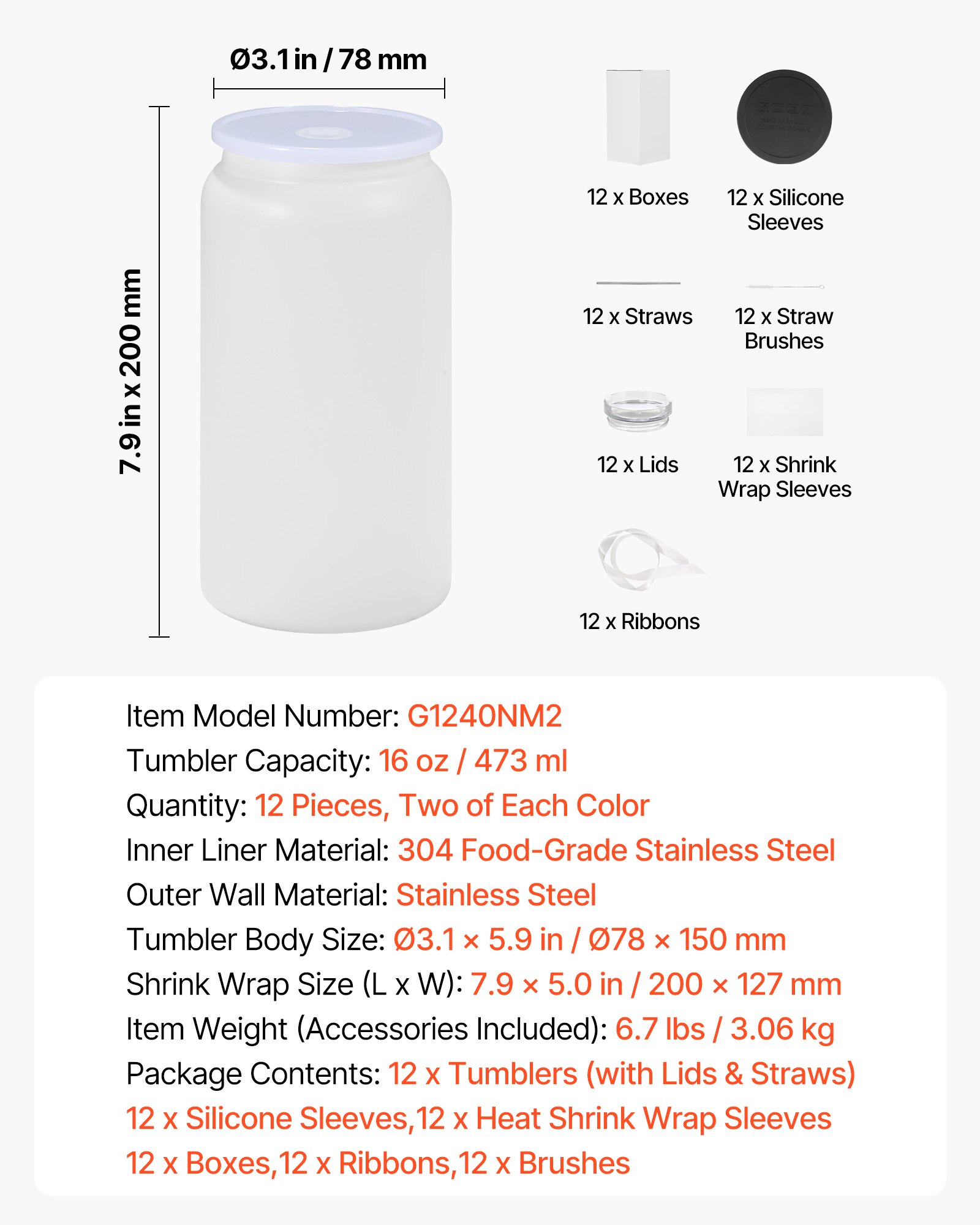 Sublimation Tumblers, 12 Pack, 16 Oz Multicolored Tumblers Bulk, Stainless Steel Sublimation Cups With Lids And Straws, Double Wall Insulated Tumbler Blank, For DIY Personalized Customization