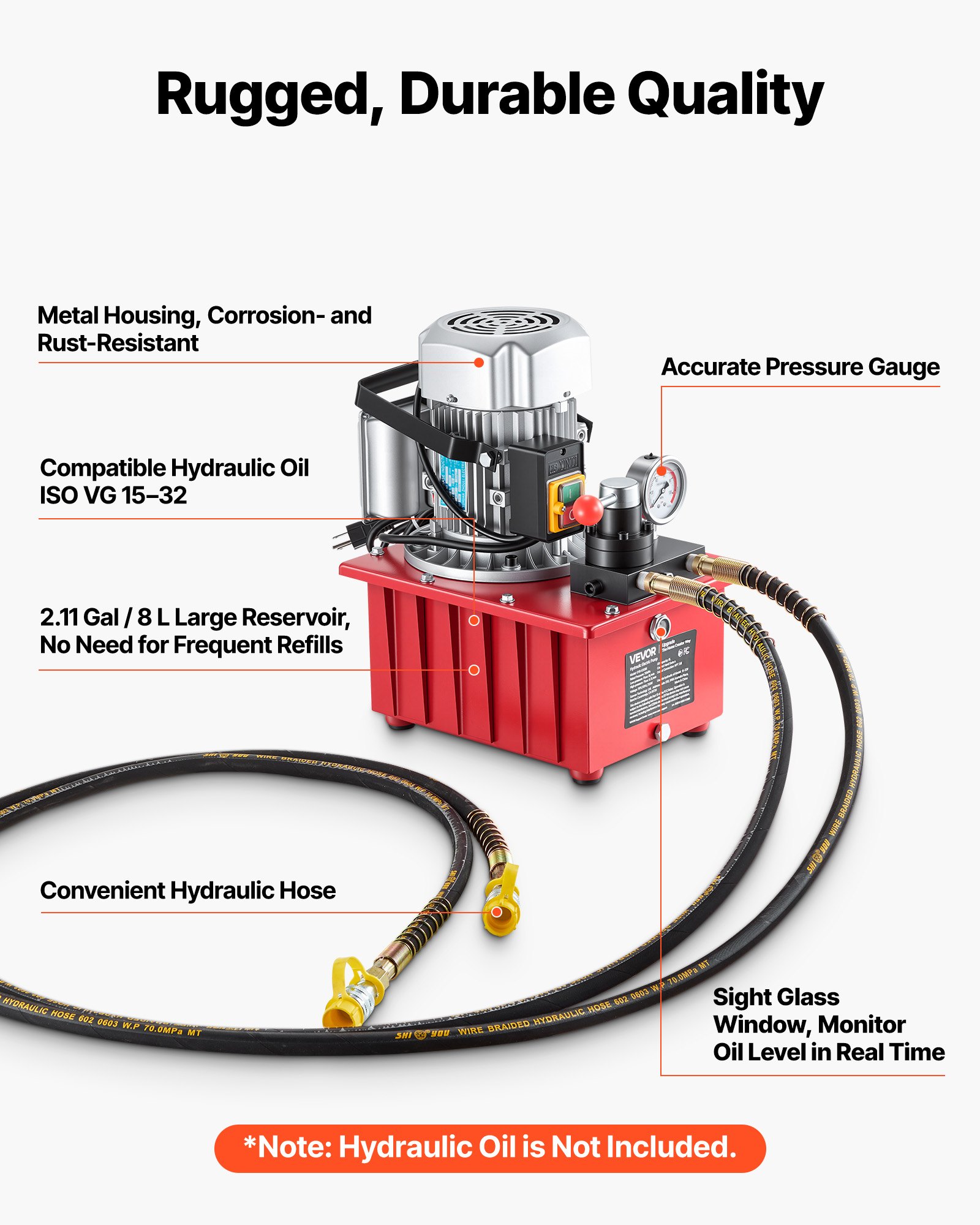 Electric Hydraulic Pump, 750W 10,000 PSI, 120V Double Acting Electric Driven Hydraulic Pump Power Pack Unit, With Manual Valve, 2.1 Gallon / 8L, For Punching, Bending, Double Acting Cylinders