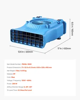 Blower Fan, Low Profile Air Mover Carpet Dryer, 1000 CFM, 2 Speeds, Multi-Angle Airflow, Lightweight Portable For Crawlspaces, Attics, Basements, Bathrooms, Water Damage Restoration, Blue