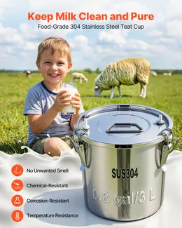 Goat Milking Machine, 0.8 Gal Food-Grade Stainless Steel Bucket, With 5200 MAh Rechargeable Battery, 2 Teat Cups, Cordless Portable Pulsation Vaccum Electric Milking Machine For Goats Only