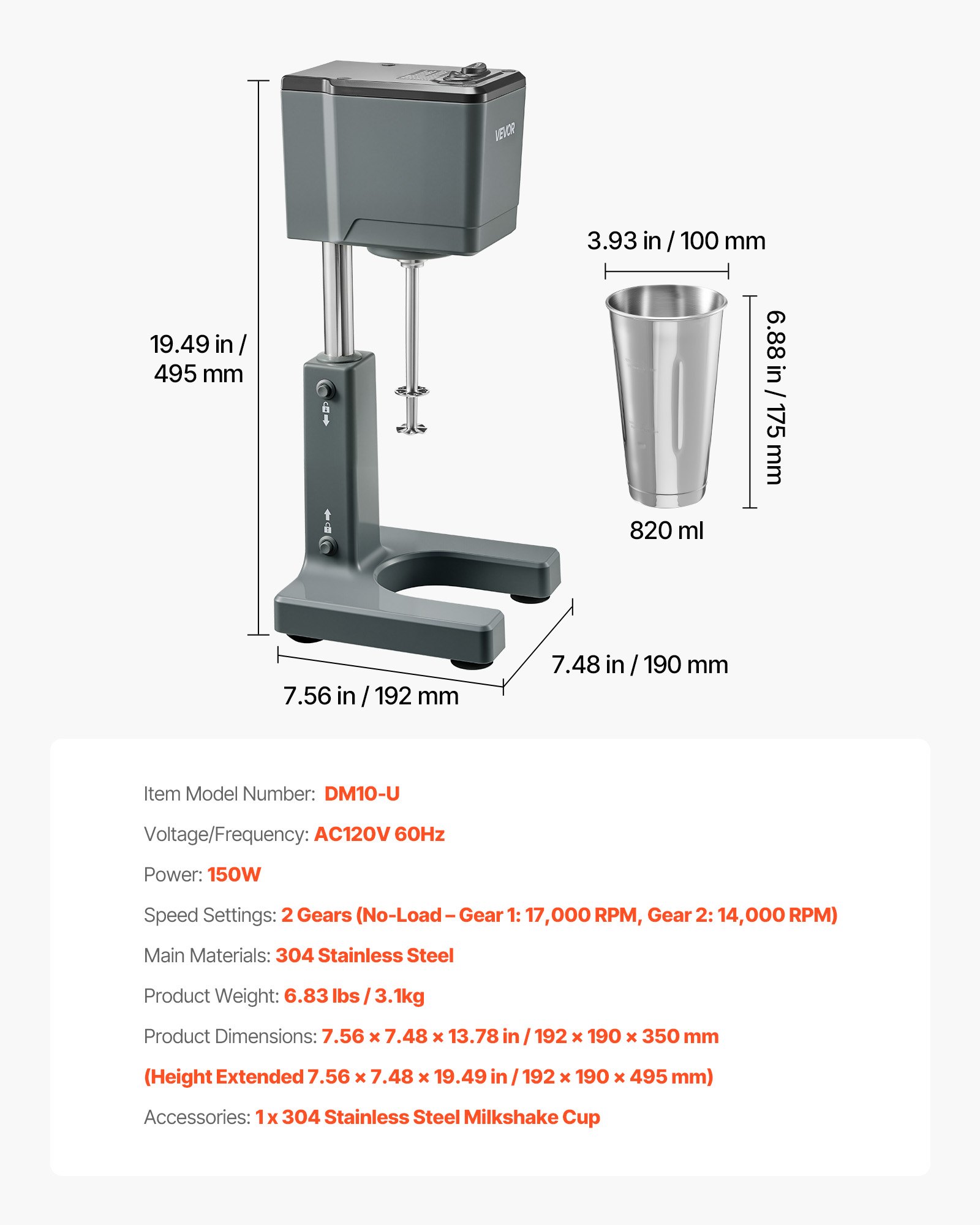 Milkshake Maker, 150W Milk Shake Maker Mixer, Single Head Drink Mixer Blender Machine, Dual-Speed Adjustment Milkshake Blender With Stainless Steel Cup, For Home, Kitchen, Bar & Beverage Shop