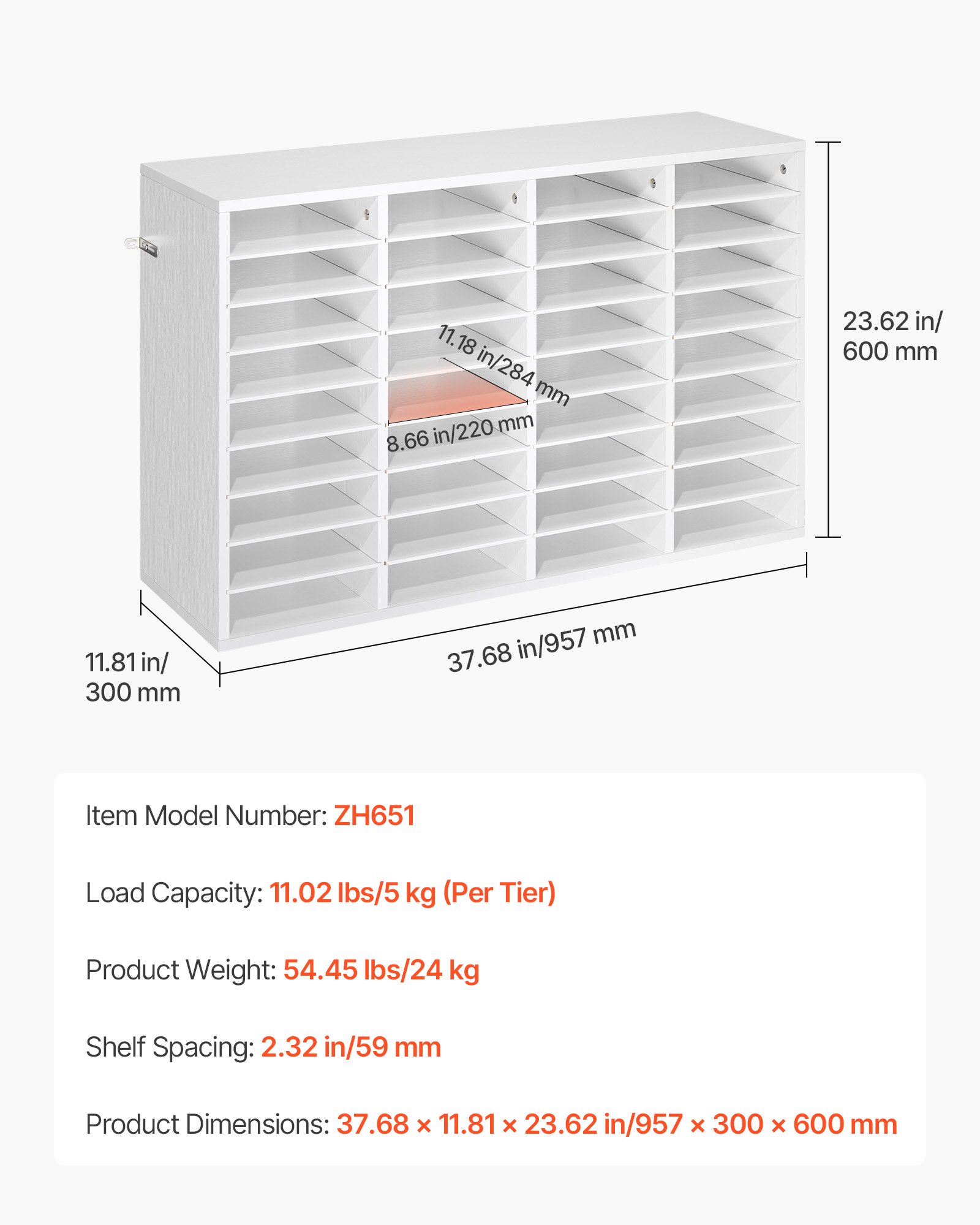 Literature Organizer, 36 Compartments Office Mailbox With Detachable Shelves, Wooden Mailbox Sorter With Particle Board, Countertop Office Home Storage Organizer For File, Document, Paper, White