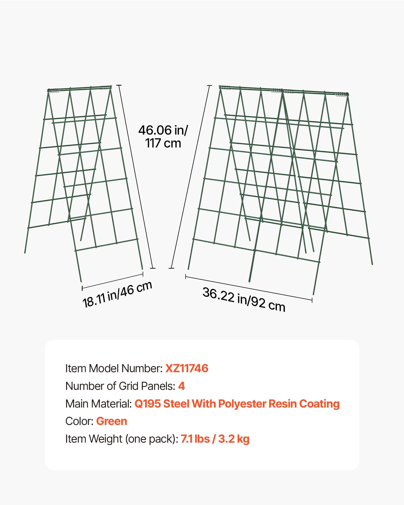 Cucumber Trellis 4 Pack, A-Frame Garden Trellises For Raised Bed, Metal Rustproof Coating Plant Support For Vine, Climbing Plants, Peas, Beans, Zucchini, Tomato, Flower (46.06 X 18.11 In X 4PCS)