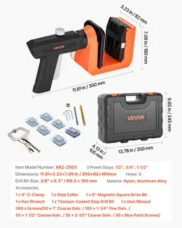 Pocket Hole Jig Kit, 1/2", 3/4", 1-1/2" Adjustable, 360° Rotating Handle, Jig Pocket Hole System With 260 Screws, C-Clamp, Stop Collar, Drill Bit, Easy Clamping And Adjusting, For Woodworking