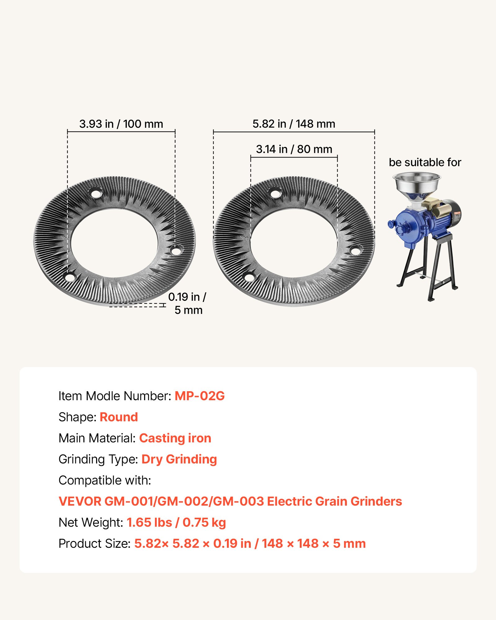 2PCS Grinding Sheets For Electric Grain Mill Grinder, Cast Iron Dry Grinding Discs, Replacement Grinding Plates Compatible With GM-001, GM-002, GM-003 Corn Spice Mill Grinder
