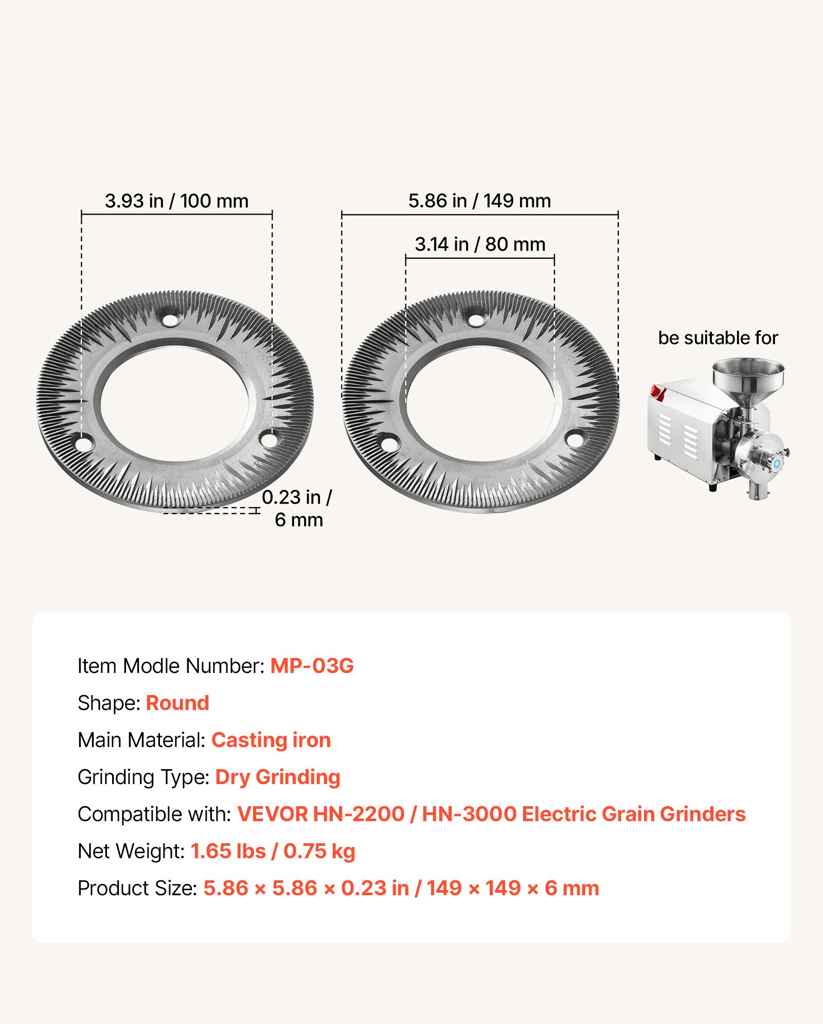 2PCS Grinding Sheets For Electric Grain Mill Grinder, Cast Iron Dry Grinding Discs, Replacement Grinding Plates Compatible With HN-2200, HN-3000 Corn Spice Mill Grinder