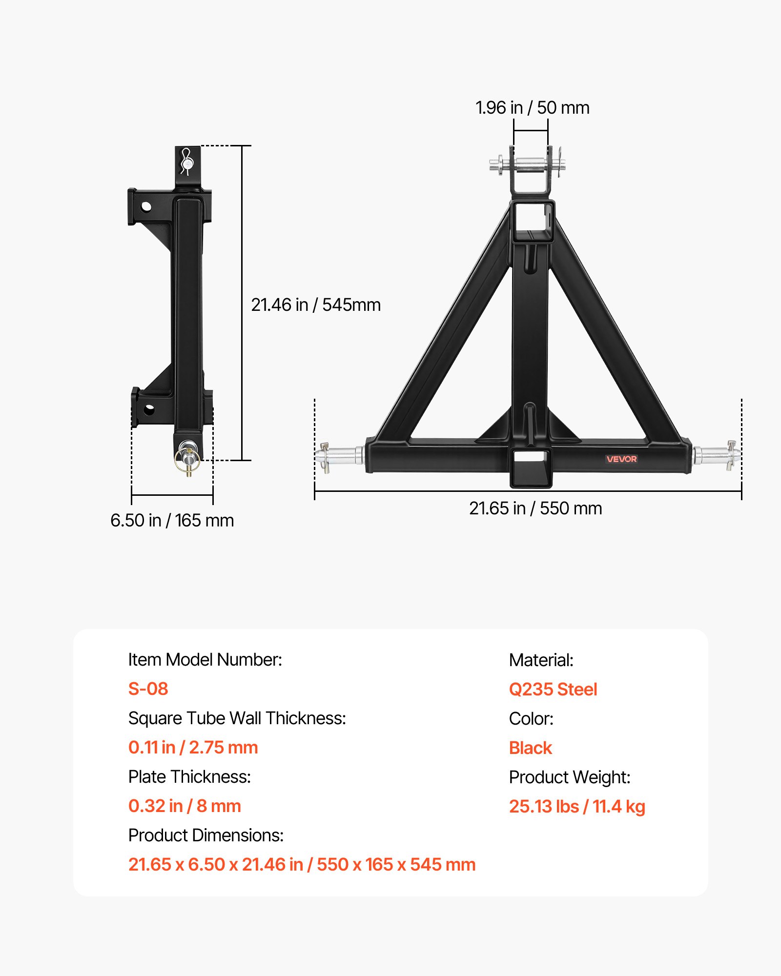 Main product image of 3 Point Trailer Hitch, 2 Inch Receiver, Category 1, Tractor Drawbar Adapter