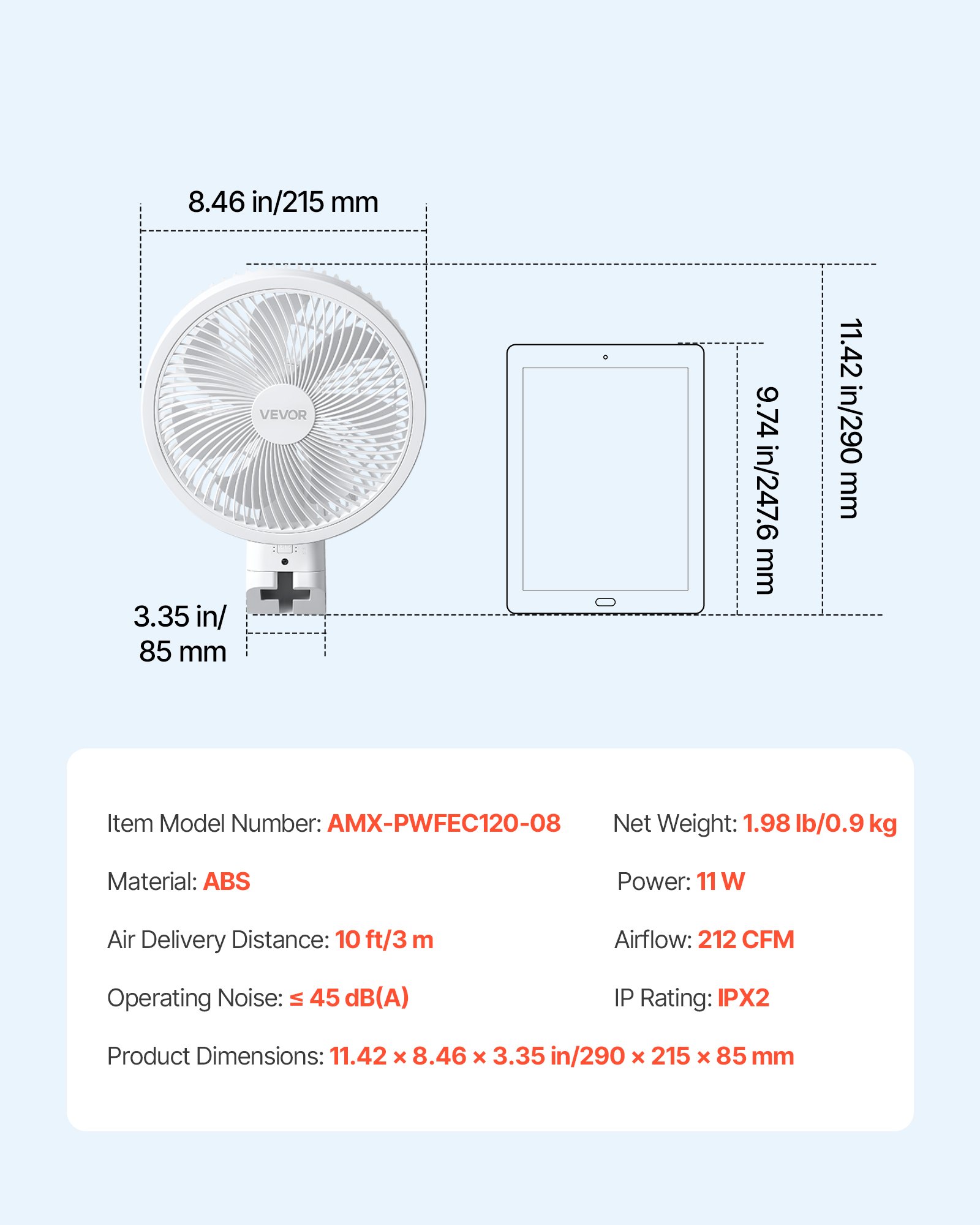 8.5 In Wall Mount Fan, Oscillating Hanging Fan With Remote Control, 10 Ft Powerful Airflow, DC Motor, 4 Speeds & Timer, Auto 90 Degrees Horizontal & Manual Vertical Tilt, Ideal For Home, Office, RV