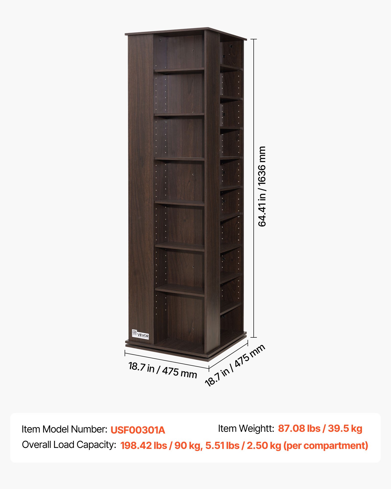 Media Storage Cabinet, CD Rack Tower, 34 Compartments Rotating Media Tower Rack For CDs, DVDs, Books And Game Discs, DVD Stand For Living Room, Home Office And Recording Room, Brown
