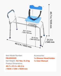 Sliding Shower Chair, 400 Lbs Tub Transfer Bench For Bathtub With Swivel Seat, Padded Shower Bench With Arms And Backrest, Height Adjustable For Handicap, Adults, Seniors, Elderly And Disabled