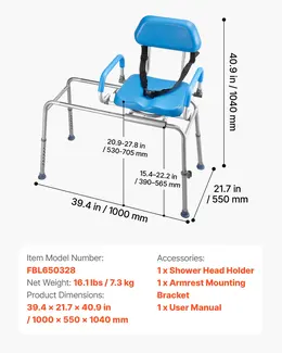 Sliding Shower Chair, 330 Lbs Tub Transfer Bench For Bathtub With Swivel Seat, Padded Shower Bench With Pivoting Arms And Backrest, Height Adjustable For Handicap, Seniors, Elderly And Disabled