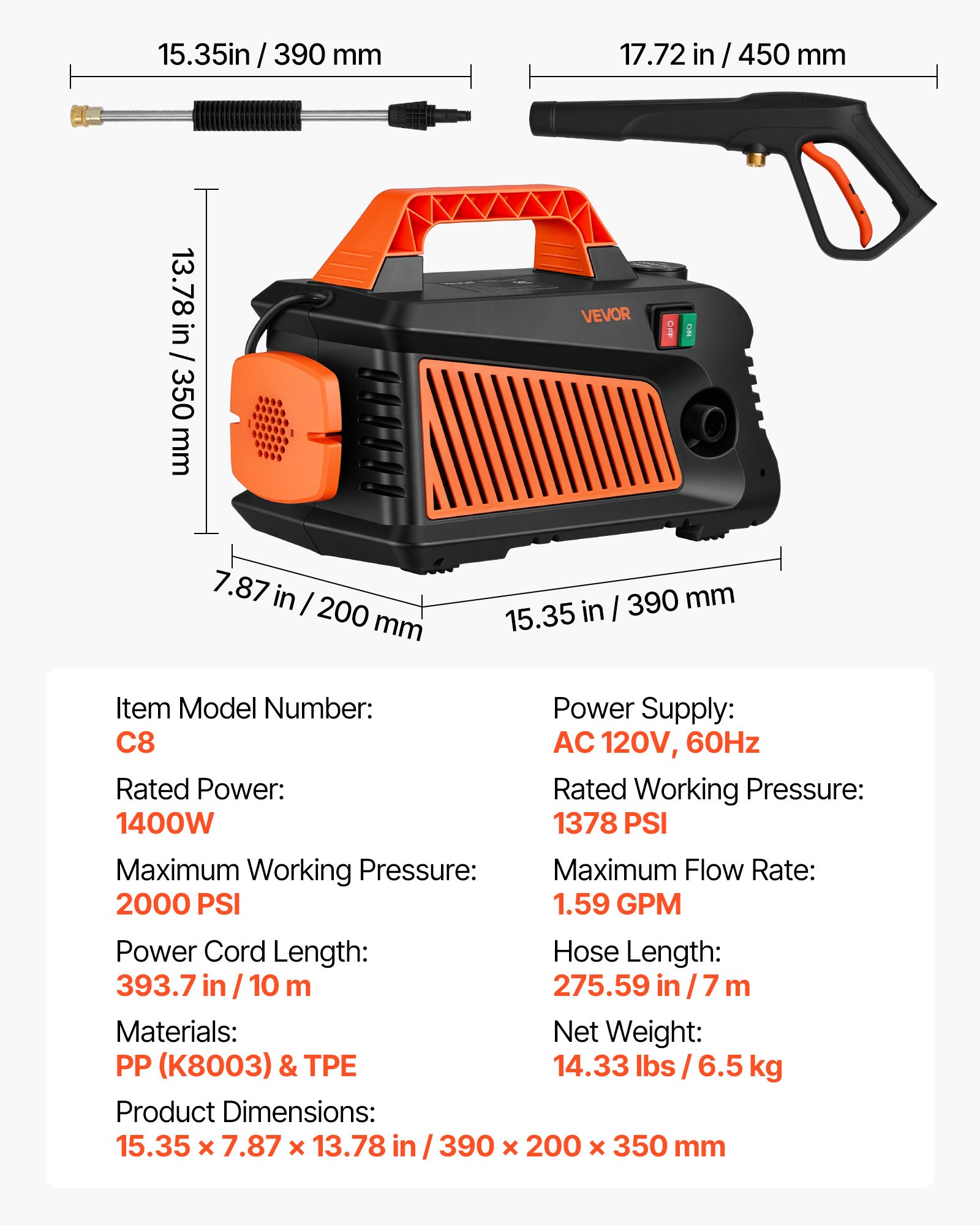 Electric Pressure Washer, 2000 Max PSI 1.59 Max GPM, Portable Power Washer With 4 Nozzles, Metal Extension Wand, Built-in Carry Handle, Compact & Flexible For  Cars,Driveways,Patios,Fences,Home