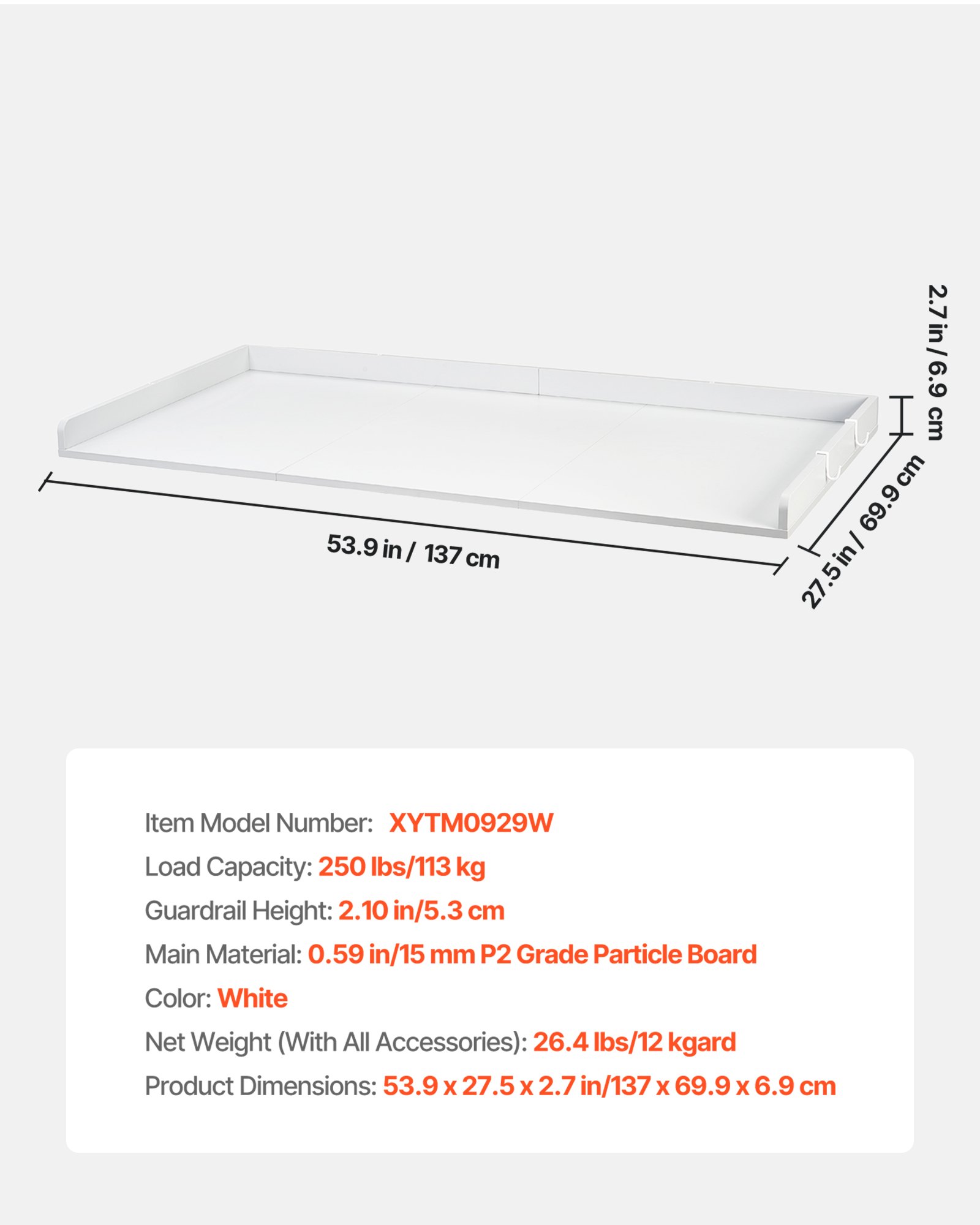 Washer Dryer Countertop, 54 X 27.5 In Wooden Washer And Dryer Topper With Edge & 2 Hooks, Water-Resistant Laundry Machine Topper For Laundry Closet Pantry Counter Organization And Storage, White