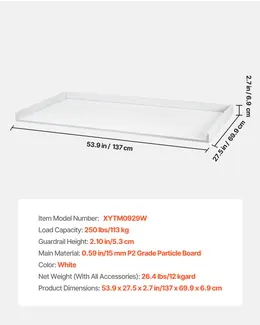 Washer Dryer Countertop, 54 X 27.5 In Wooden Washer And Dryer Topper With Edge & 2 Hooks, Water-Resistant Laundry Machine Topper For Laundry Closet Pantry Counter Organization And Storage, White