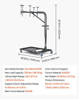Hard Top Remover Lift, 220 Lbs, Foldable, Adjustable Height, for Jeep Wrangler YJ-JL, 4XE, Ford Bronco
