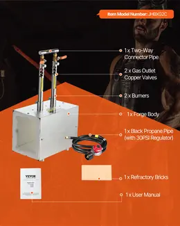 Portable Propane Forge, 2 Burners, 2600℉ Tool And Knife Making Blacksmithing Farrier Forge, Large Capacity Square Shape, Stainless Steel Gas Forging Tools And Equipment, Use For Metal Forging