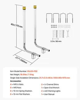 Boat Trailer Guide, 46 In With LED Light Trailer Guide Poles, 2PCS High-Hardness Steel Guide-Ons, Wide Adjustable Trailers Guides With PVC Pipes, For Ski Boat, Fishing Boat Or Sailboat Trailers