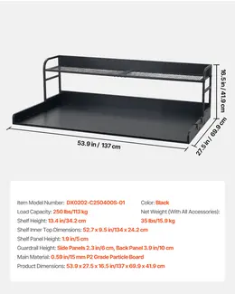 Washer Dryer Countertop With Shelf, 54 X 27.5 In Wooden Washer And Dryer Topper With Edge And 2 Hooks, Laundry Machine Topper For Laundry Closet Pantry Counter Organization And Storage, Black