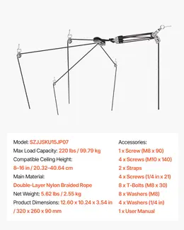 Hard Top Remover Lift, 220 Lbs, Jeep Hardtop Removal Storage Roof Hoist With Anti-Drop System, Easy One-Person Operation, Supports 8-16 In Ceiling, For 2-Door & 4-Door Jeep Wrangler JK JL & Ford