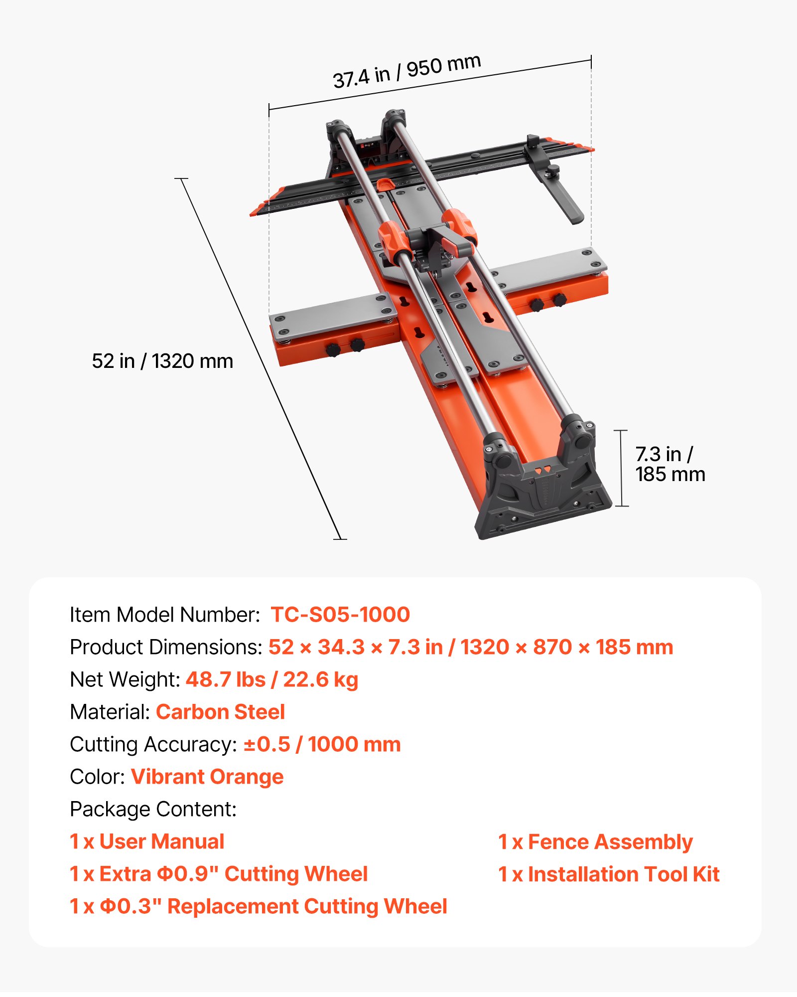 39.4-Inch Manual Tile Cutter, Upgraded Sliding Head Cutting Tool With Spring-Loaded Base, Angle Fence, Tungsten Carbide Cutting Wheel, Alignment Guide, For DIY Pros, Ceramic, Floor, Wall Tiles