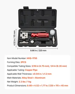 Brake Line Flaring Tool Kit, 45° Single & Double Flare Tool For 3/16", 1/4" Copper Tubing - With 2 Forming Dies, Deburring Tool & Toolbox For Automotive Brake Hydraulic Line Repair