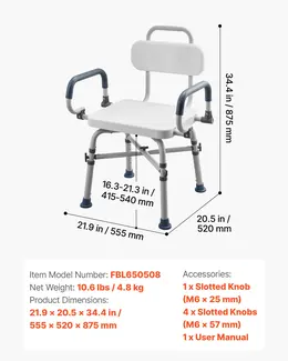 Swivel Shower Chair With Arms And Back, 500 Lbs Heavy Duty Bench Seat For Inside Shower Stall And Bathtub, Height Adjustable Bathroom Bath Tub Seat For Adults, Seniors, Elderly And Disabled