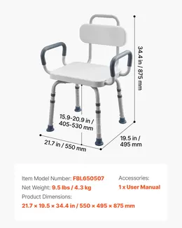 Swivel Shower Chair With Arms And Back, 400 Lbs Heavy Duty Bench Seat For Inside Shower Stall And Bathtub, Height Adjustable Bathroom Bath Tub Seat For Adults, Seniors, Elderly And Disabled