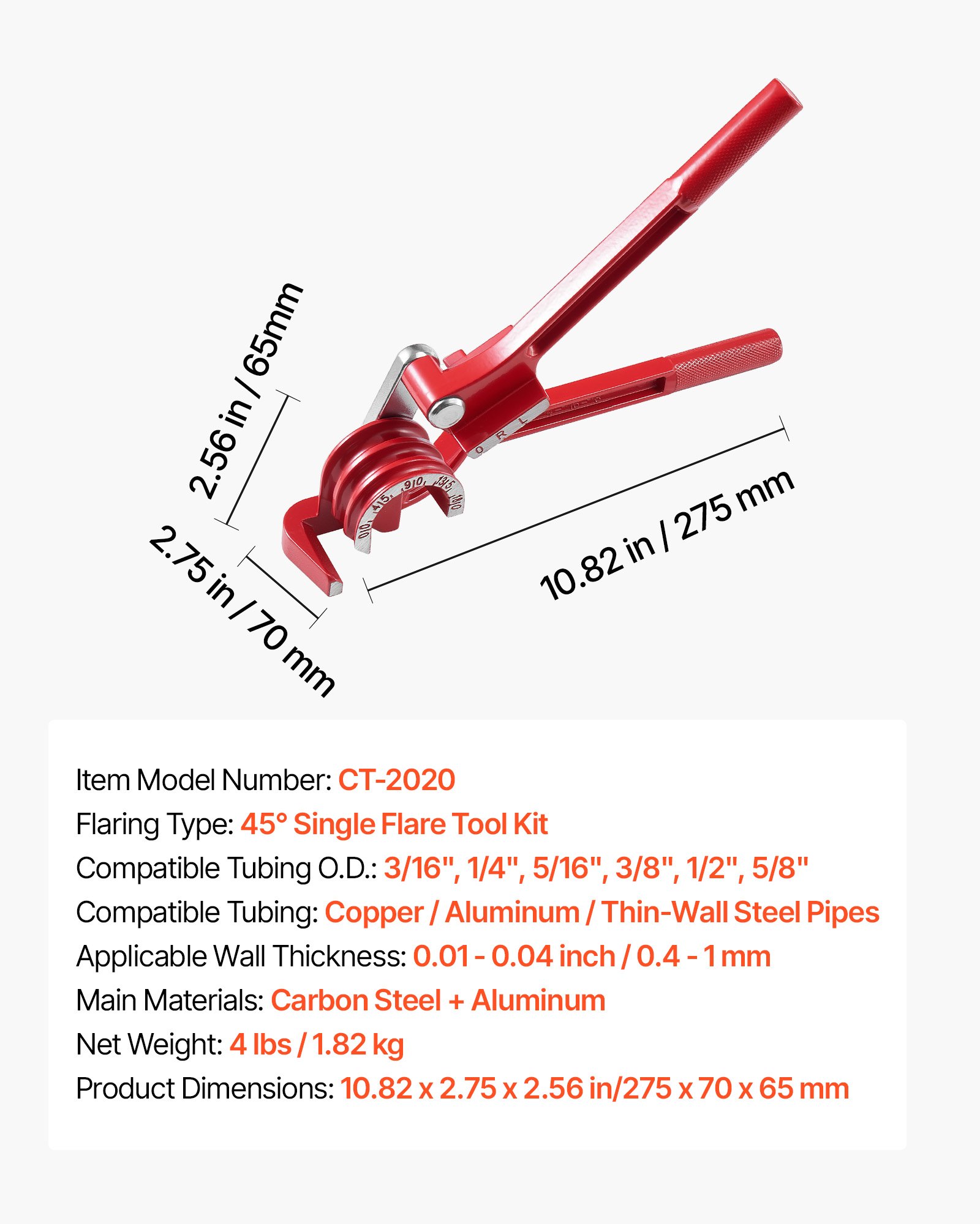 3/16" Brake Line Repair Kit, 45° Single Brake Line Flaring Tool Kit, 25FT Copper-Coated Brake Line With 20 Fittings & 2 Unions, 3-in-1 Tube Bender (1/4", 5/16", 3/8"), Tube Cutter Included