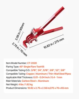 3/16" Brake Line Repair Kit, 45° Single Brake Line Flaring Tool Kit, 25FT Copper-Coated Brake Line With 20 Fittings & 2 Unions, 3-in-1 Tube Bender (1/4", 5/16", 3/8"), Tube Cutter Included