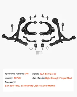 Front Upper & Lower Control Arms, 12 Pc for 04-08 TSX, 03-07 Accord (2.4L Gas)