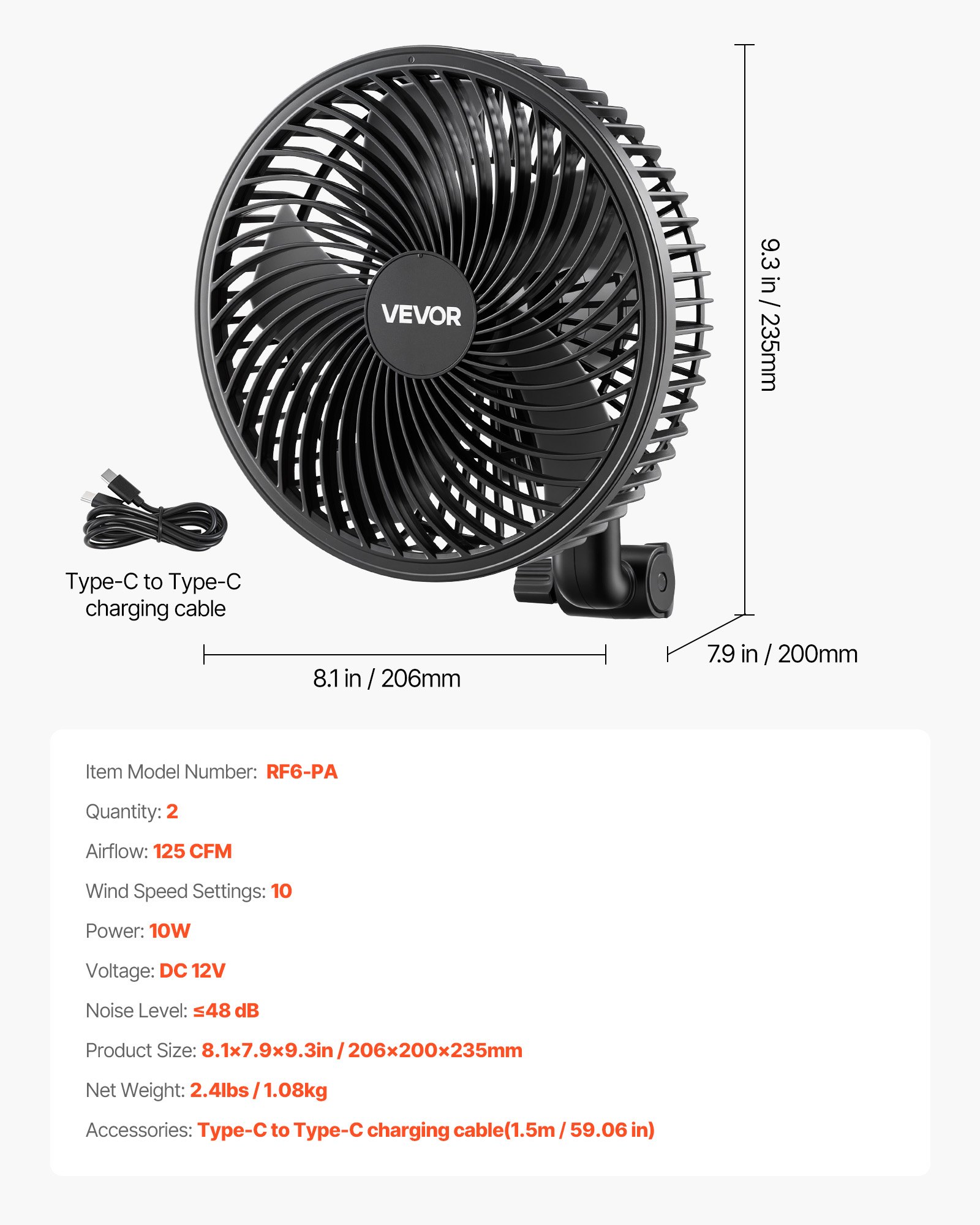 Plant Fan, Grow Tent Clip On Fan Rechargeable, USB Port With 9 Speeds & Circulation Mode, Smart Control, Powerful Oscillating, Long Runtime For Hydroponics Circulation Cooling, Black, 2 Pack