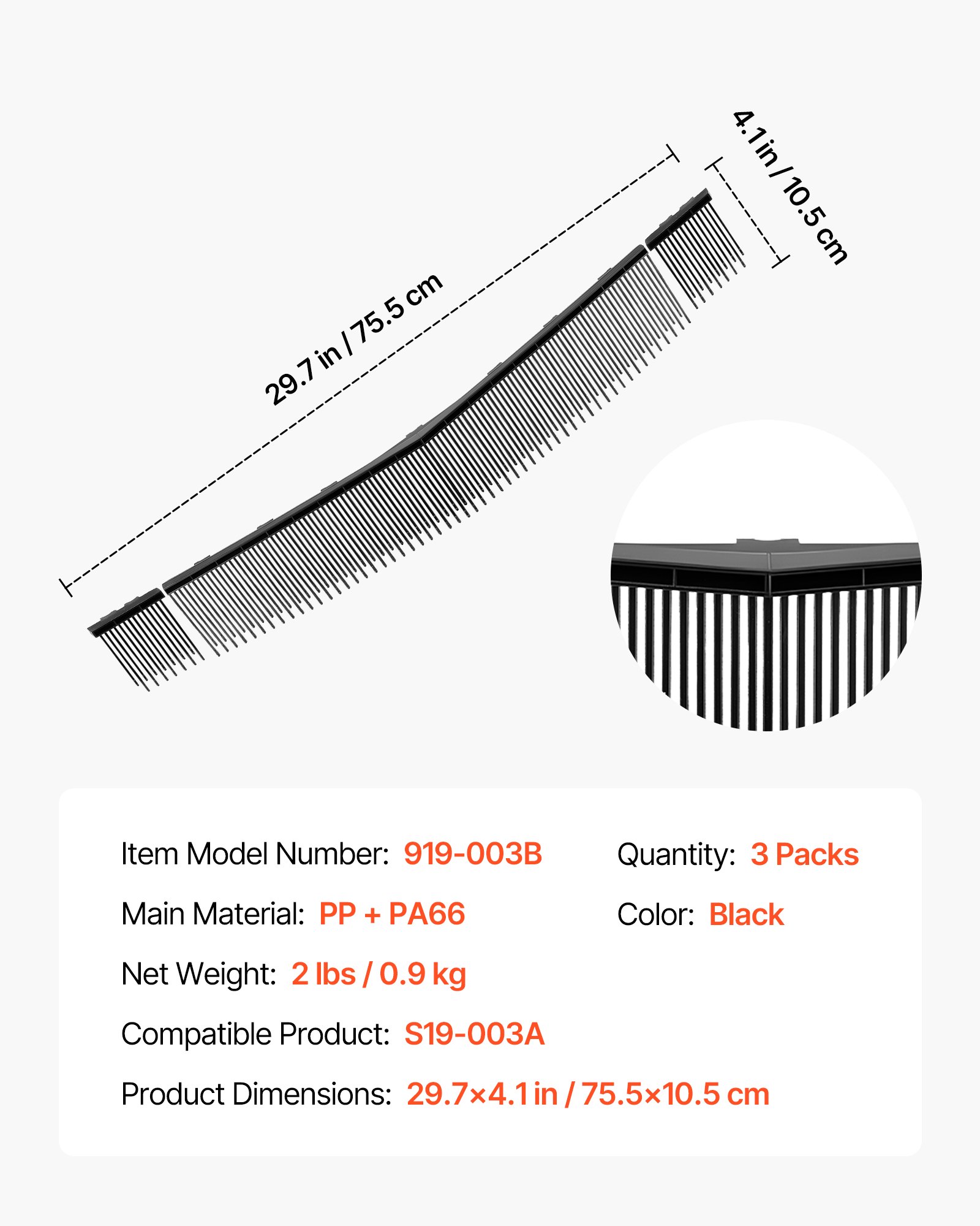 3 Packs Lawn Sweeper Brush Replacement, Compatible With 30 In Lawn & Leaf Collector Sweepers, Yard Sweeper Brush Paddle With Durable V-Shaped Bristles For Easy Grass Leaf Cleanup