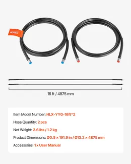 Hydraulic Hose Kit, 16 Ft 2-Piece Leak-Proof TPEE Outboard Steering Hose Kit With 304 Stainless Steel Connector, Compatible With Marine Outboard Steering Systems, 20 MPa Max Working Pressure